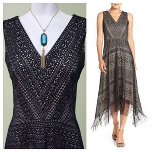 London Times Black Lace fringe Dress Size 6